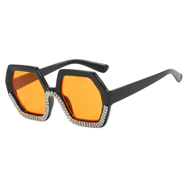 Damen extravagante Sonnenbrille mit hexagonalem Rahmen und strassbesetzten Akzenten Brehn