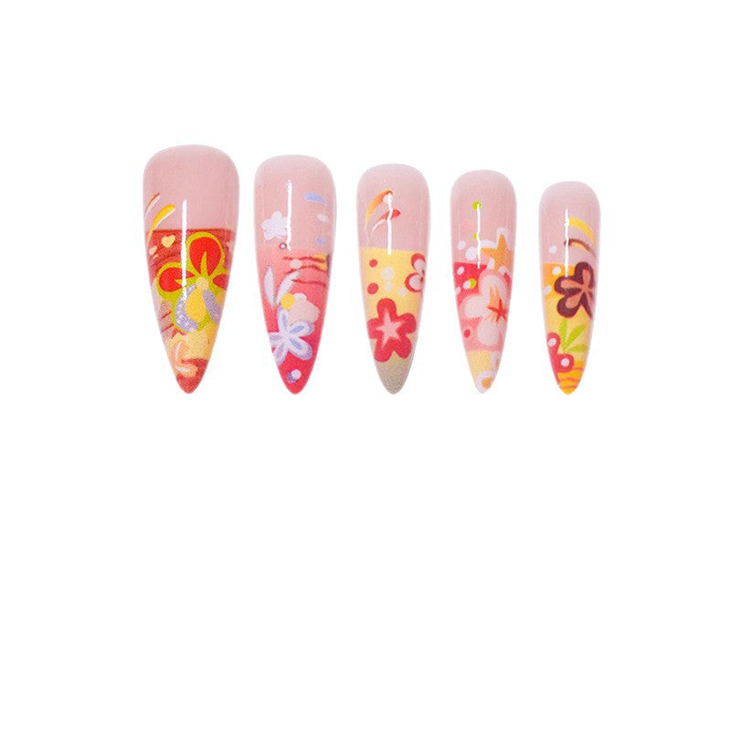 Künstlerische florale Stiletto Press-On Nägel Brehn
