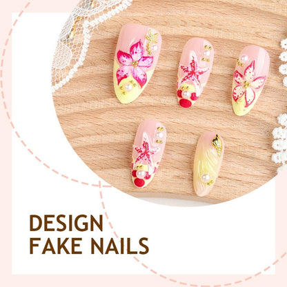 Kunstnagelset mit luxuriösen 3D-Details und floralem Design Brehn