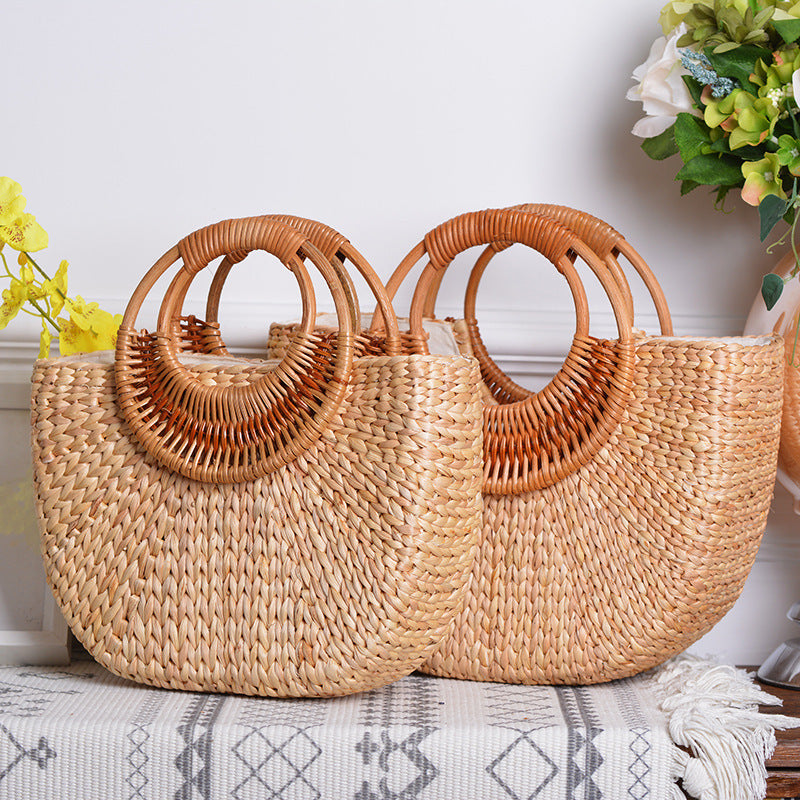 Damen handgefertigte Strandtasche mit geflochtenen Griffen Brehn