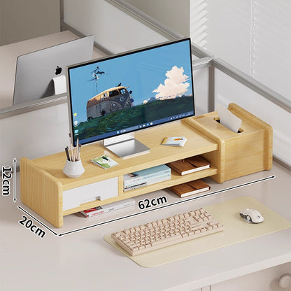 Massivholz-Monitorständer und Schreibtischorganizer mit zweistufigem Regal und Kabelmanagement