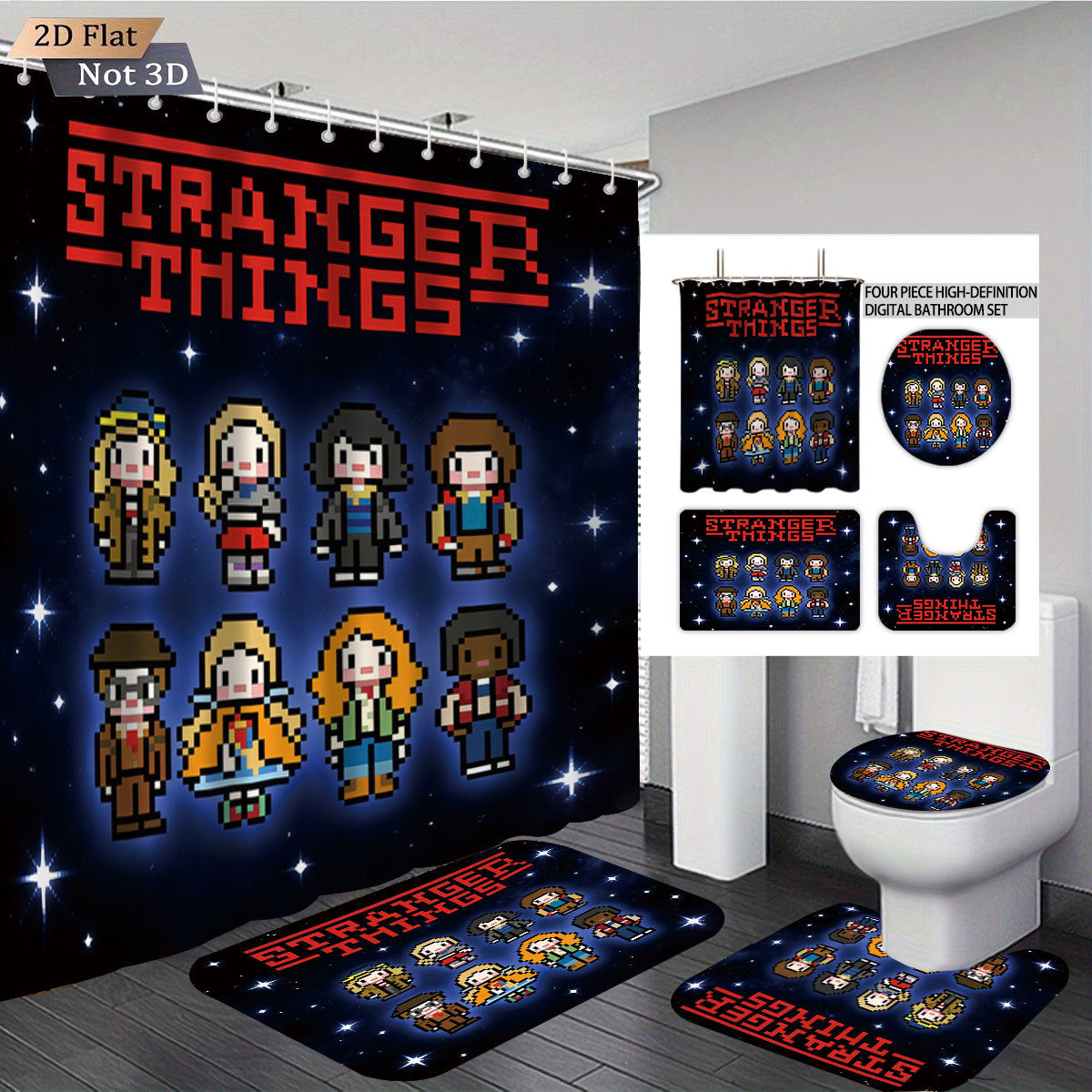 Stranger Things Abenteuer-Themen Digitales Badezimmer-Set Brehn