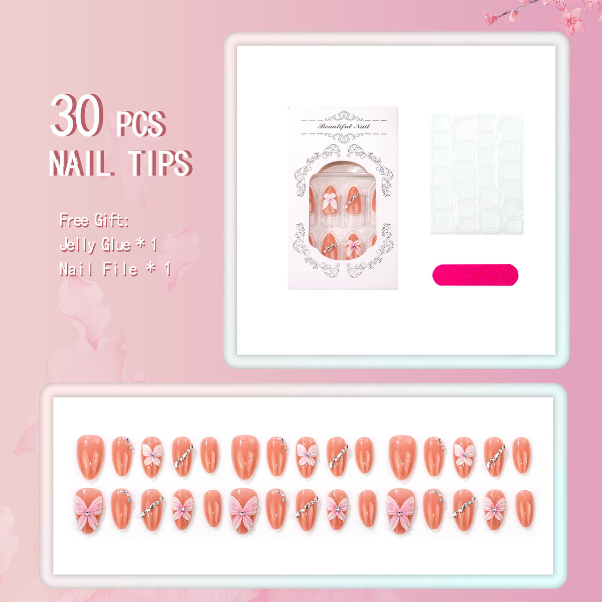 Blumenverzierte Press-On-Nagel-Set
