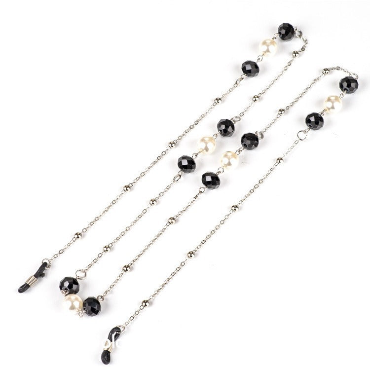 Elegante Perlen- und schwarze Schmuckbead-Brillen-Halskette Brehn