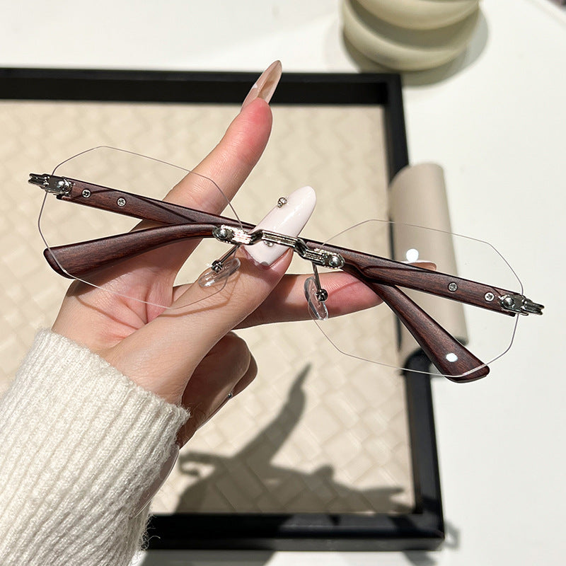 Damen futuristische Sonnenbrille mit geometrischem Rahmen und Holzdetails Brehn