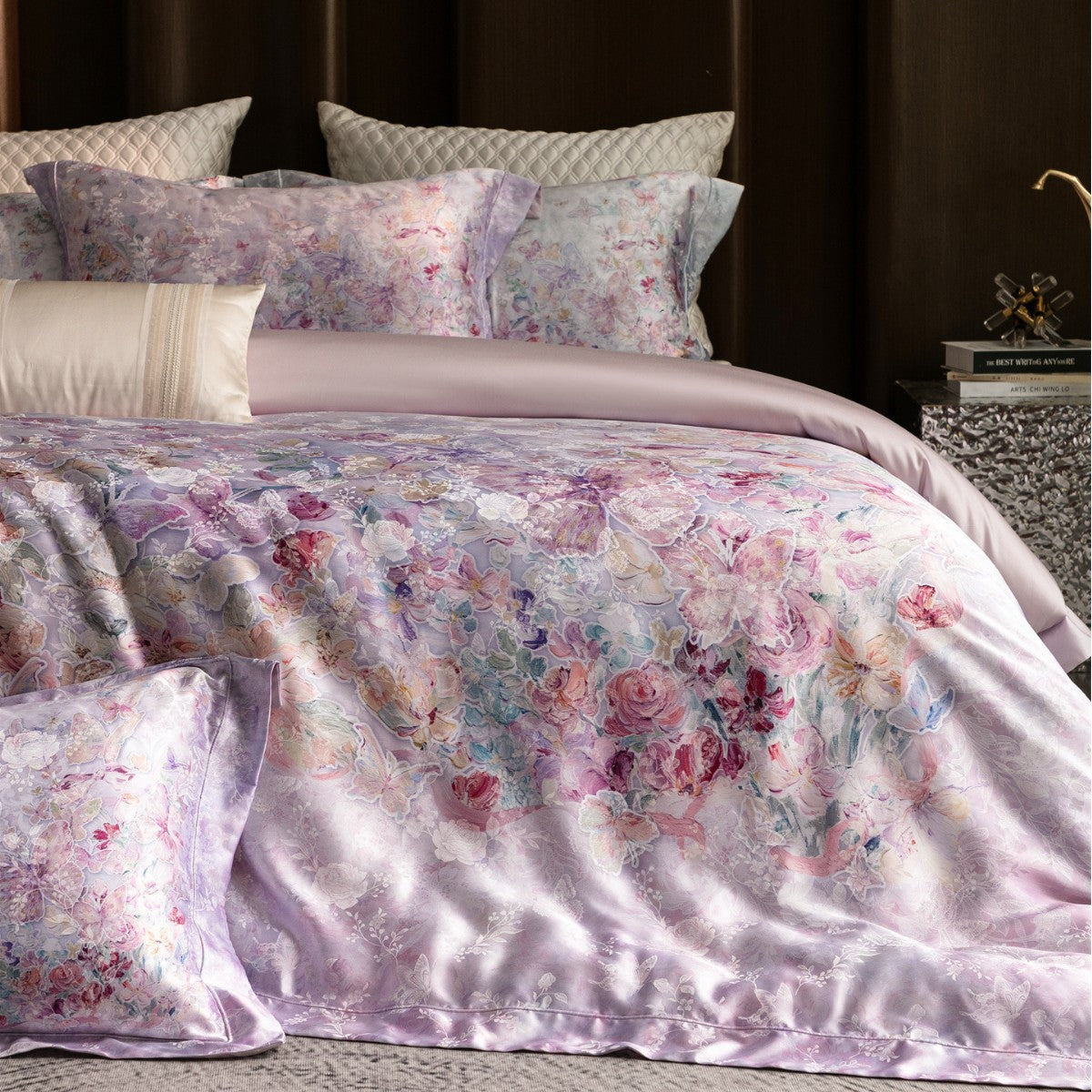 Luxuriöses florales Satin-Gefühl Bettbezug-Set