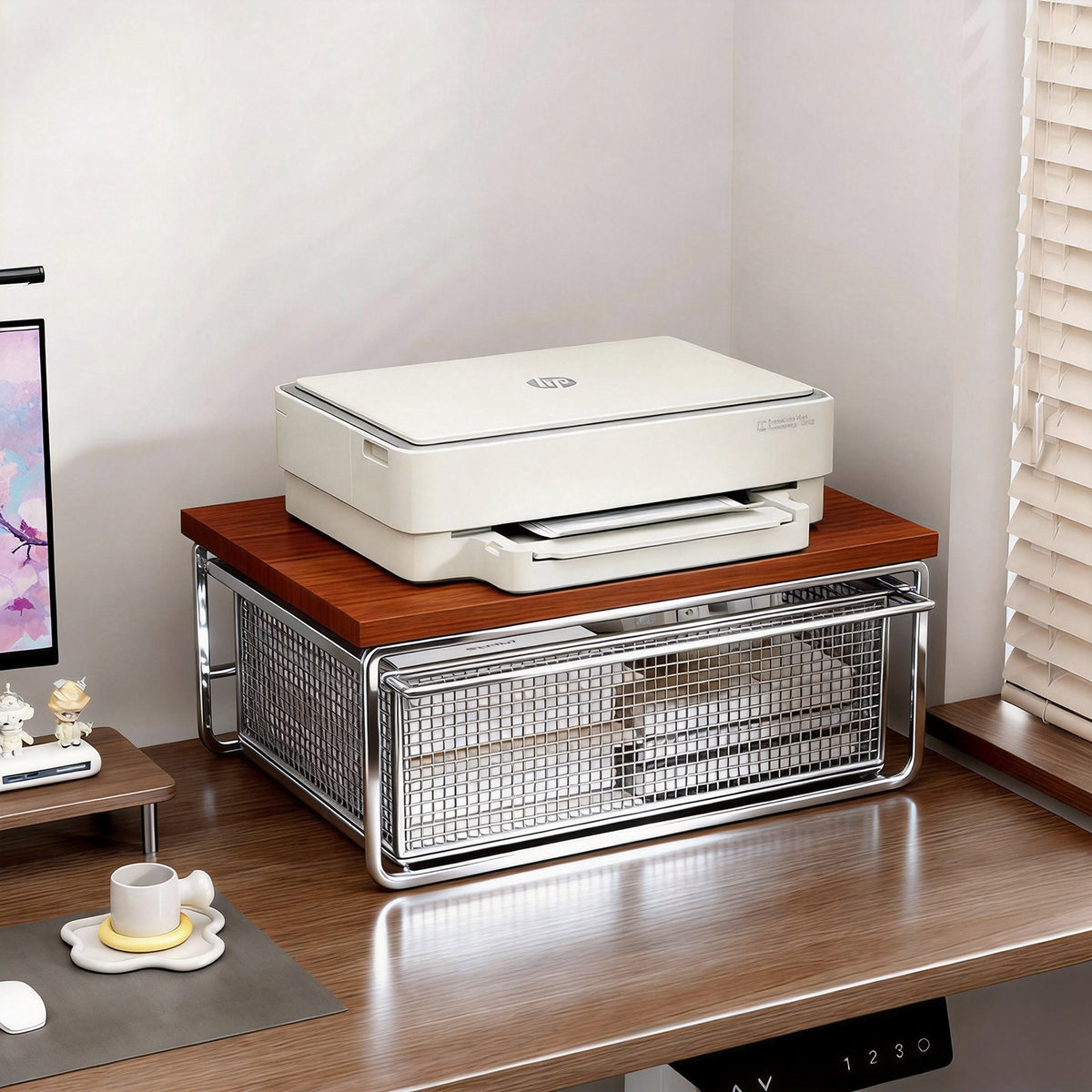 Desktop-Drucker- und Büromöbel-Riser mit Holzoberfläche und schiebbarer Netzschublade