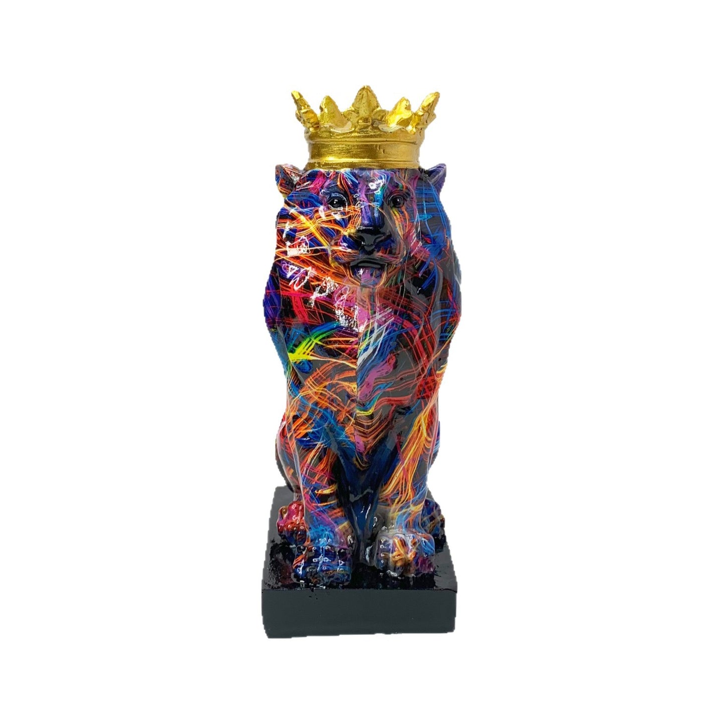 Bunte Löwen Skulptur mit Krone Brehn