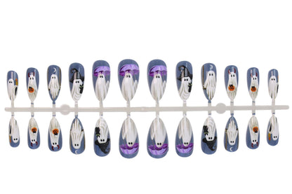 Halloween Kunstnagelset mit gruseligen Geister- und Kürbisdesigns Brehn