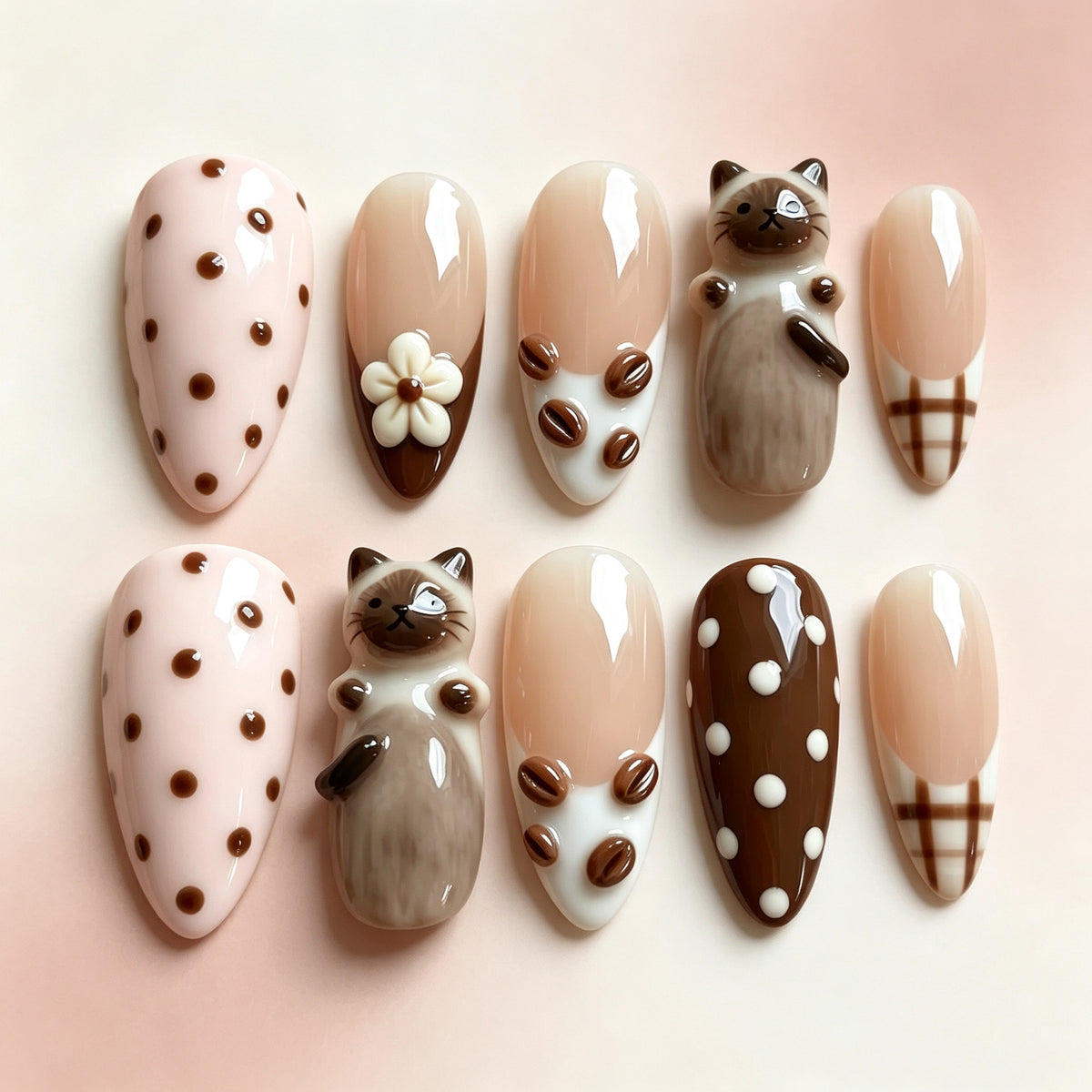 Kreatives katzen-Themen Press-On Nagelkunst Set Brehn