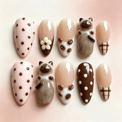 Kreatives katzen-Themen Press-On Nagelkunst Set Brehn
