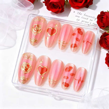 Romantische Herz- und Rosen-Themen Press-On Nagelkunst