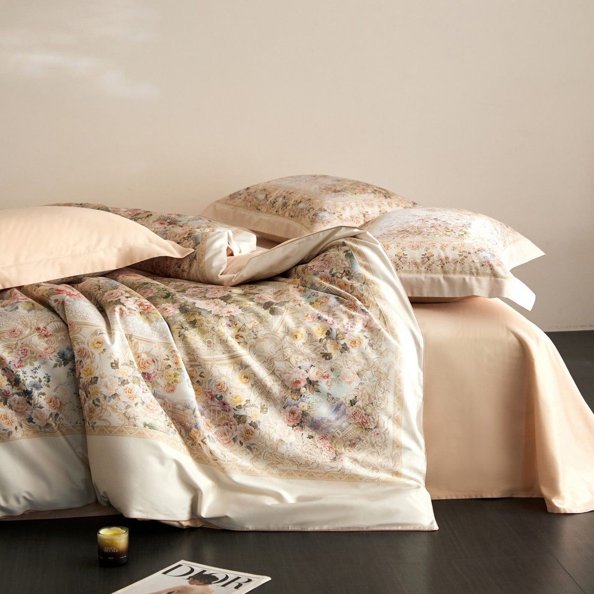 Blumen Satin-Feel Bettdeckenbezug-Set mit Oxford-Kissenbezügen