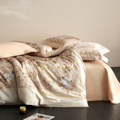 Blumen Satin-Feel Bettdeckenbezug-Set mit Oxford-Kissenbezügen