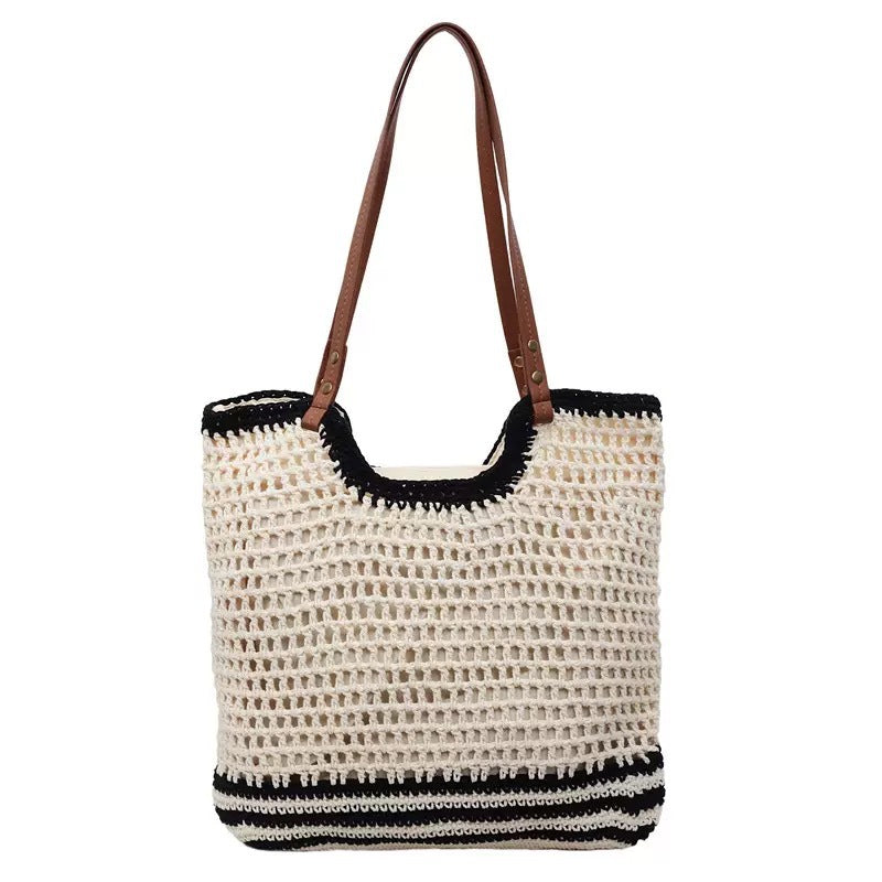 Geflochtene Strandtasche mit Ledernen Schulterrie Brehn