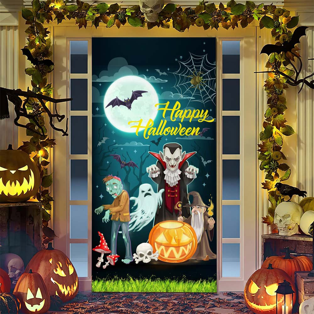 Halloween-Türposter mit großformatiger Grim-Reaper-Illustration und wiederverwendbarem PVC-Planenstoff