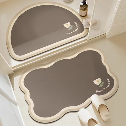 Cloud-Shaped Low-Pile Absorbent Floor Mat with Non-Slip Backing and Flower Print