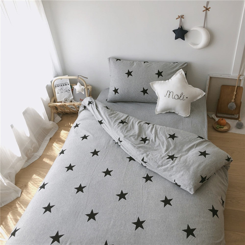 Sternen-Print Baumwoll-Jersey Bettbezug und Kissenbezug Set