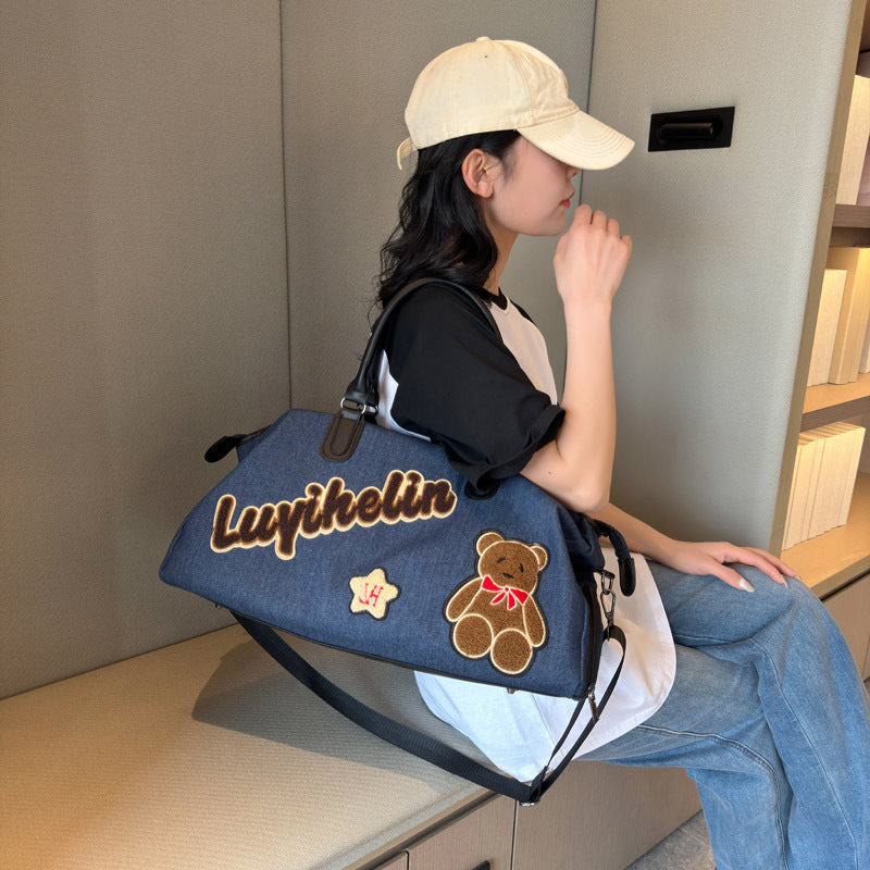 Niedliche bestickte Denim-Duffle-Tasche Brehn
