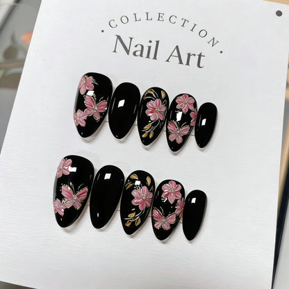 Künstlerische floral-verzierte Press-On Nagelkunst Brehn