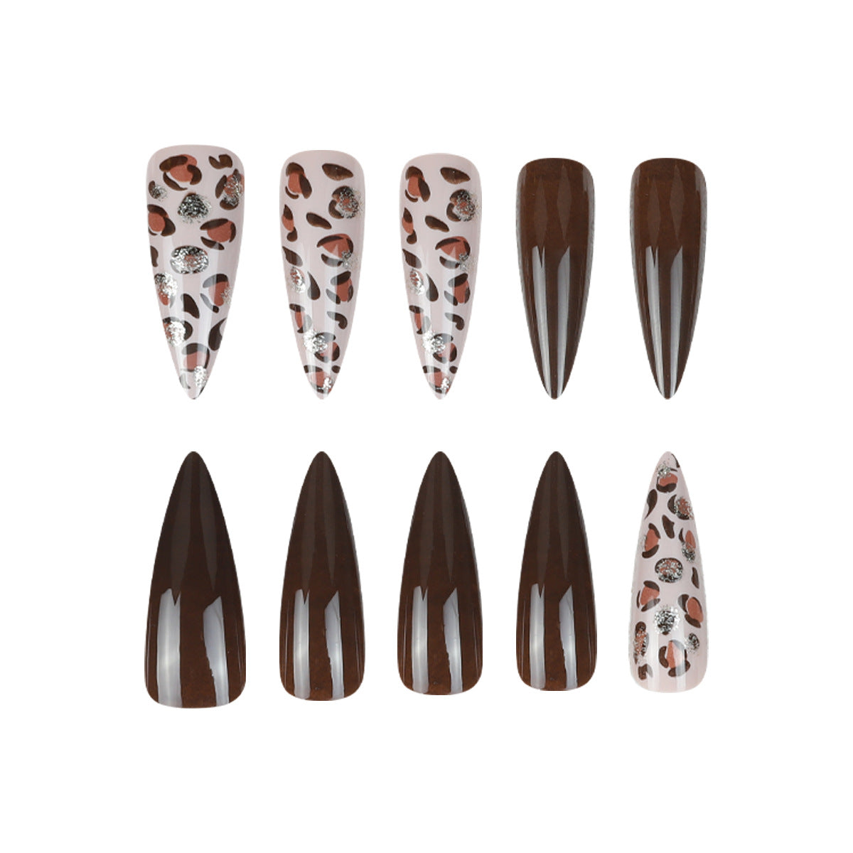 Stiletto Press-On Nail Set mit Leopardenakzentdesign Brehn