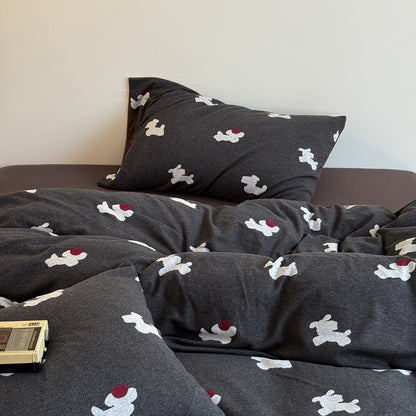 Baumwollmischung Teddy Motiv Bettbezug Set mit Kontrastsaum