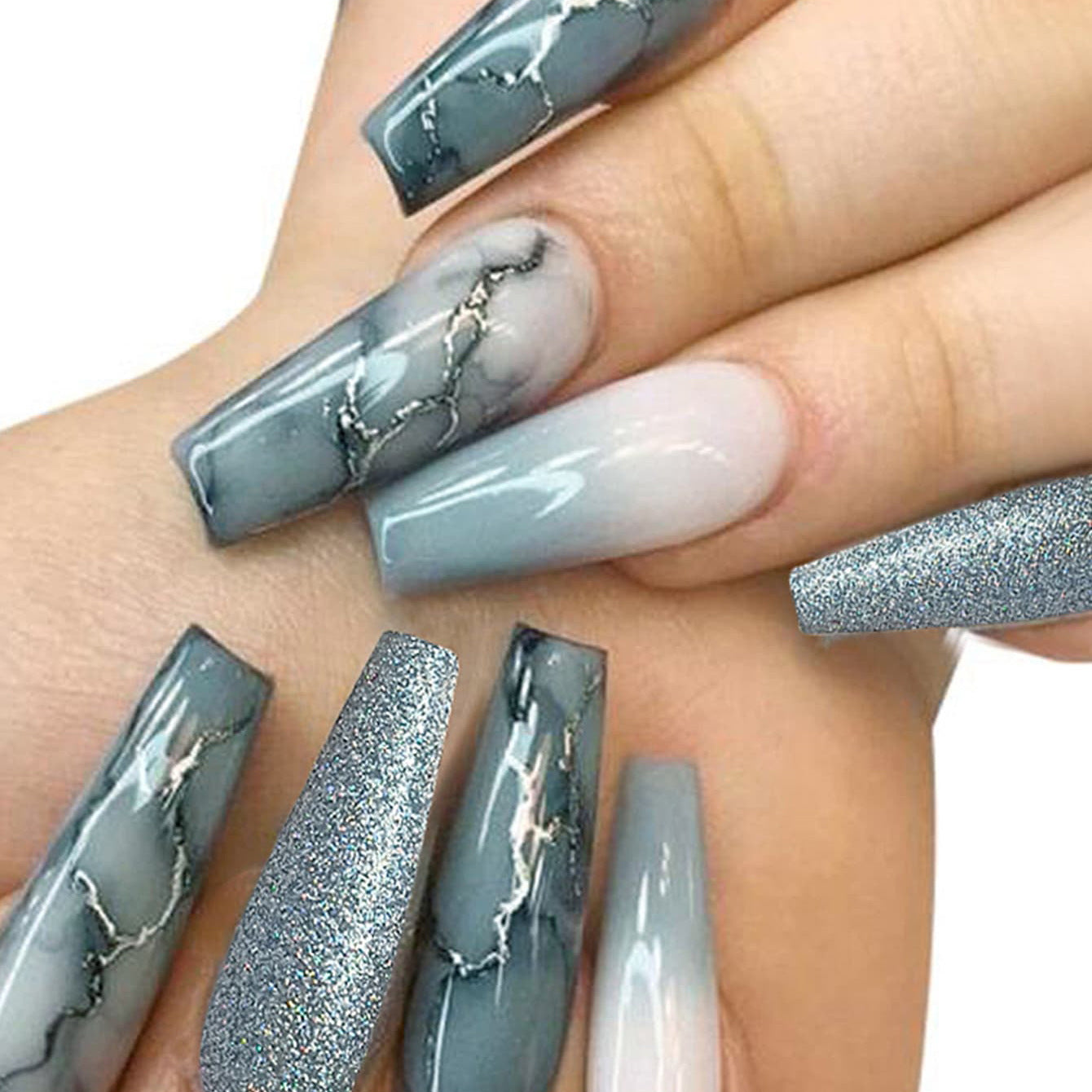 Künstlerisches Marmor-Effekt Press-On Nagelset Brehn