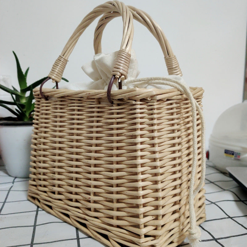Damen Handtasche aus geflochtenem Material mit Baumwollzugverschluss Brehn