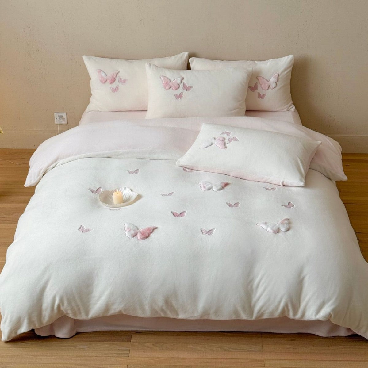 Bestickte dreidimensionale Schmetterling Bettbezug Set