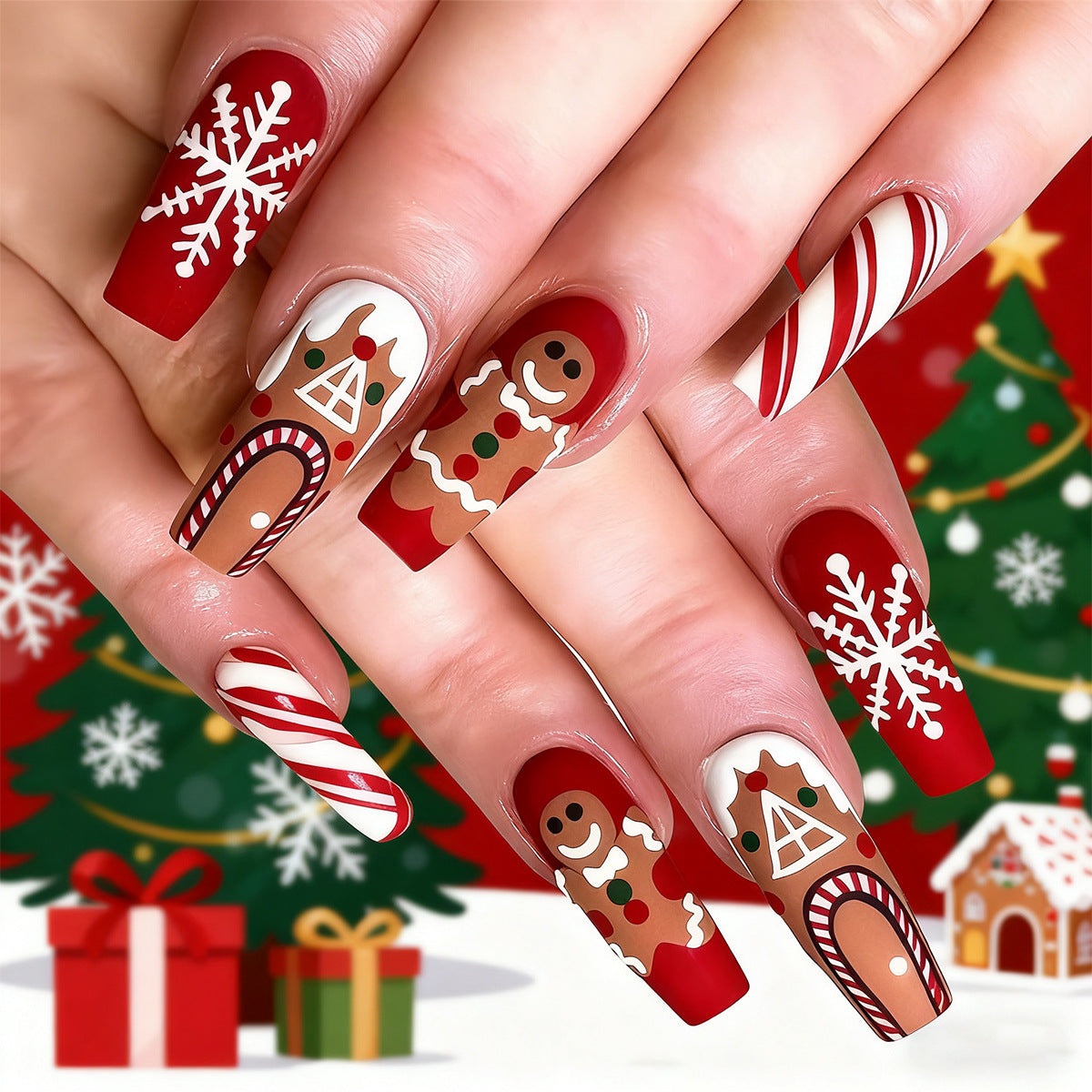 Festliche Kunstnägel mit Weihnachtsmotiv Brehn