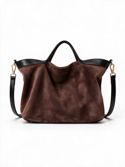 Wildleder Slouch Shopper Tote mit Kontrastlederbesatz und abnehmbarem Crossbody-Tragegurt