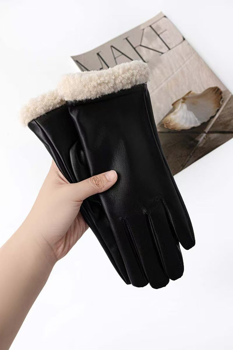 Luxuriöse Kunstpelz-Bündchen-Lederhandschuhe Brehn