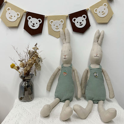 Oversized Leinen-Mischung Langbeiniger Bunny Puppe mit besticktem Musselin Overall