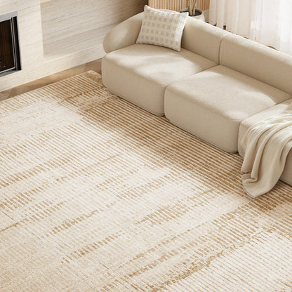 Modern Low-Pile Geometric Area Rug with Subtle Striped Border