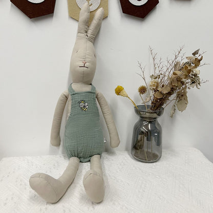 Handgemachte Leinen-Hase Weiche Stoffpuppe mit besticktem Latzkleid