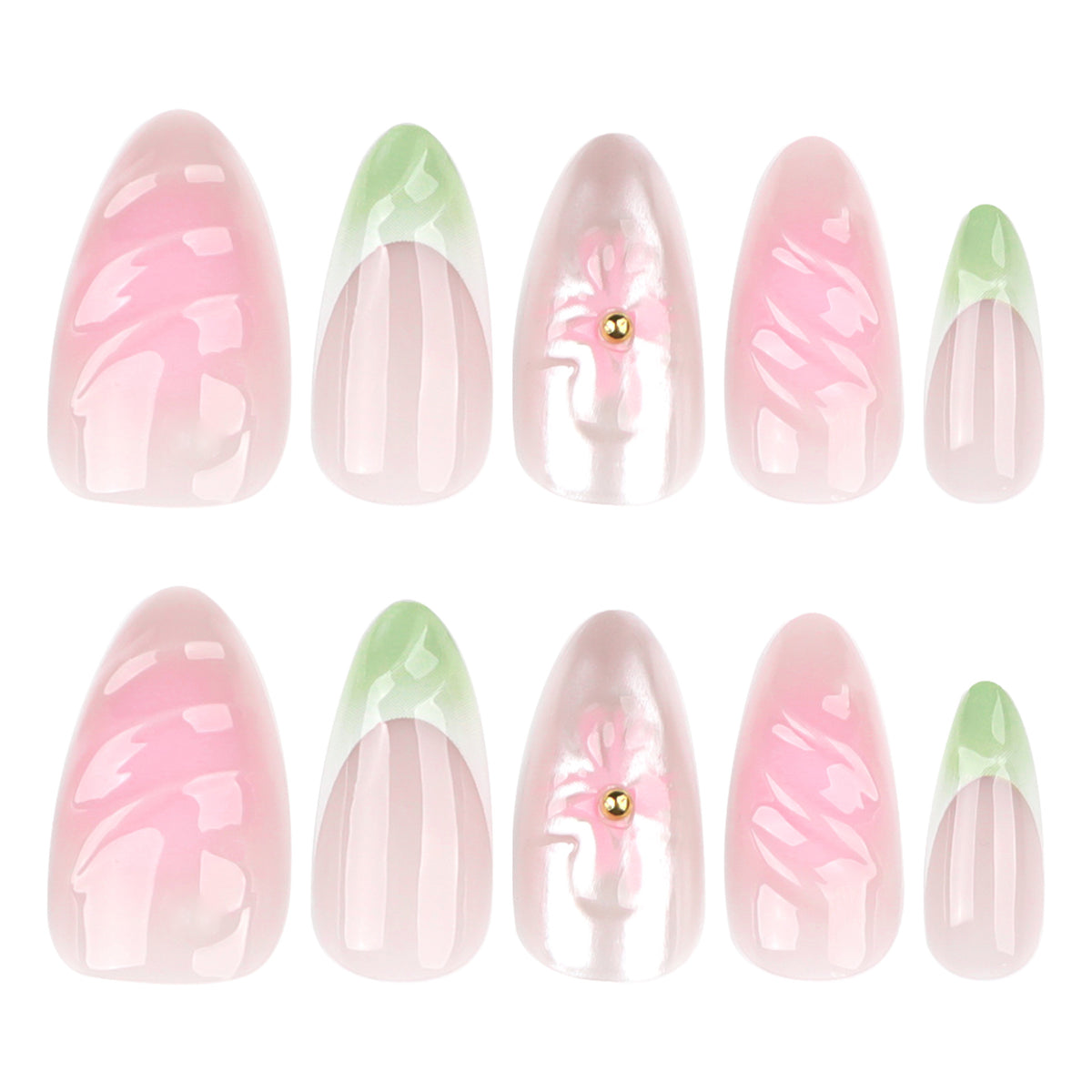 Kunstvolle Nagelverlängerungen mit floralem Design und glamourösen Akzenten Brehn