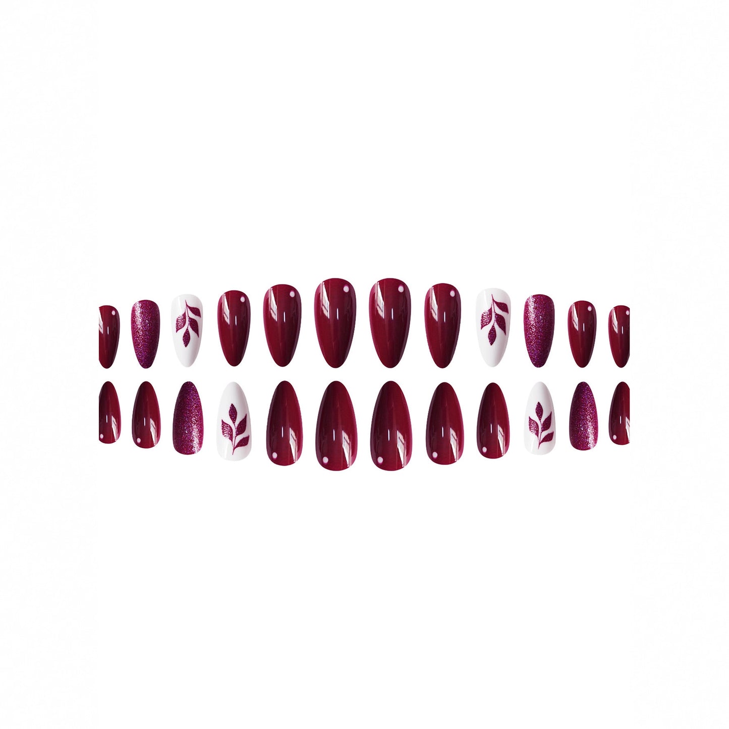 Künstlerisches Press-On Nail Art Set mit glitzerndem Blatt Design Brehn
