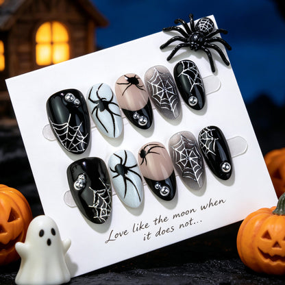 Halloween-Themen Press-On Nail Set mit Spinnen- und Netzdesign Brehn