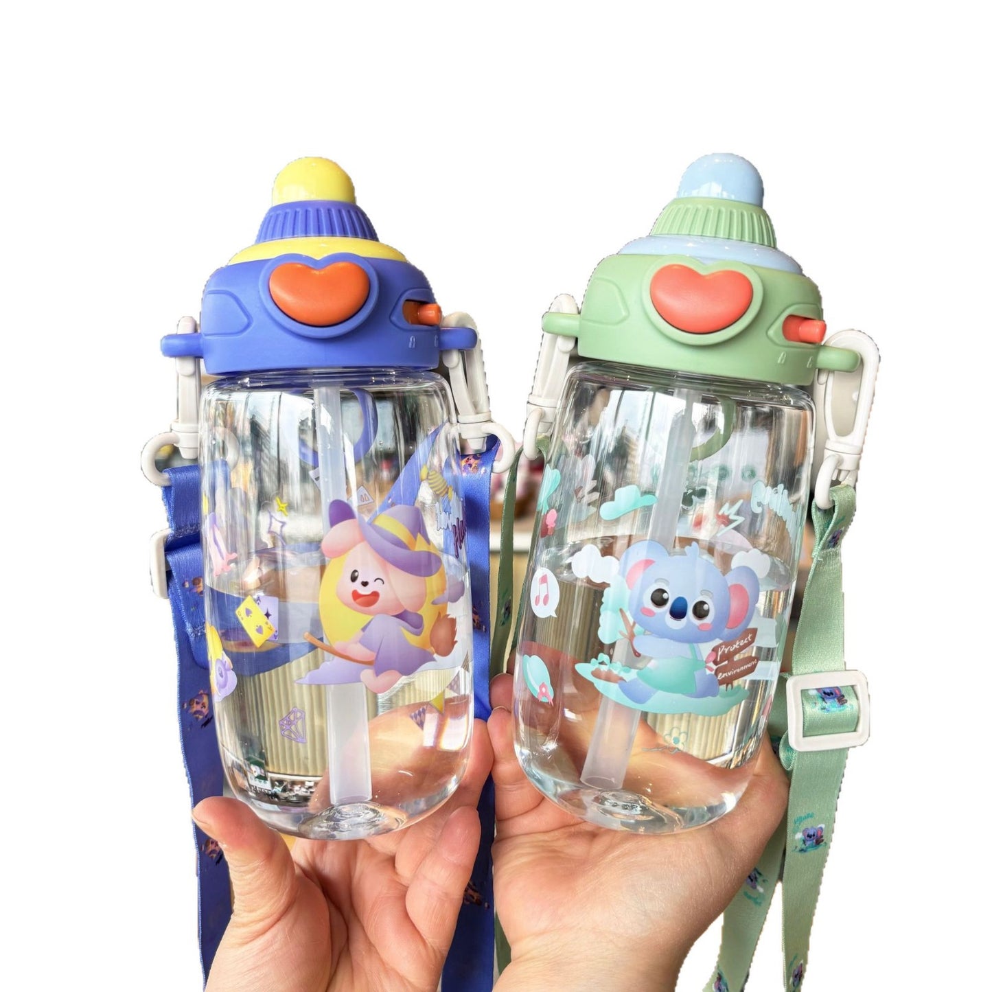 Damen transparente Trinkflasche mit ergonomischem Tragegriff und integriertem Strohhalm Brehn
