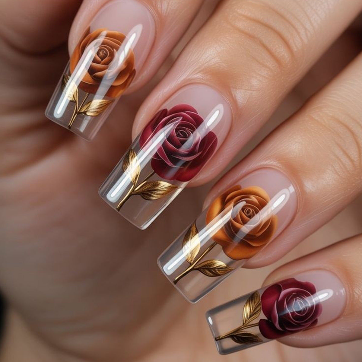 Elegante Kunstnägel mit Rosenmotiven Brehn