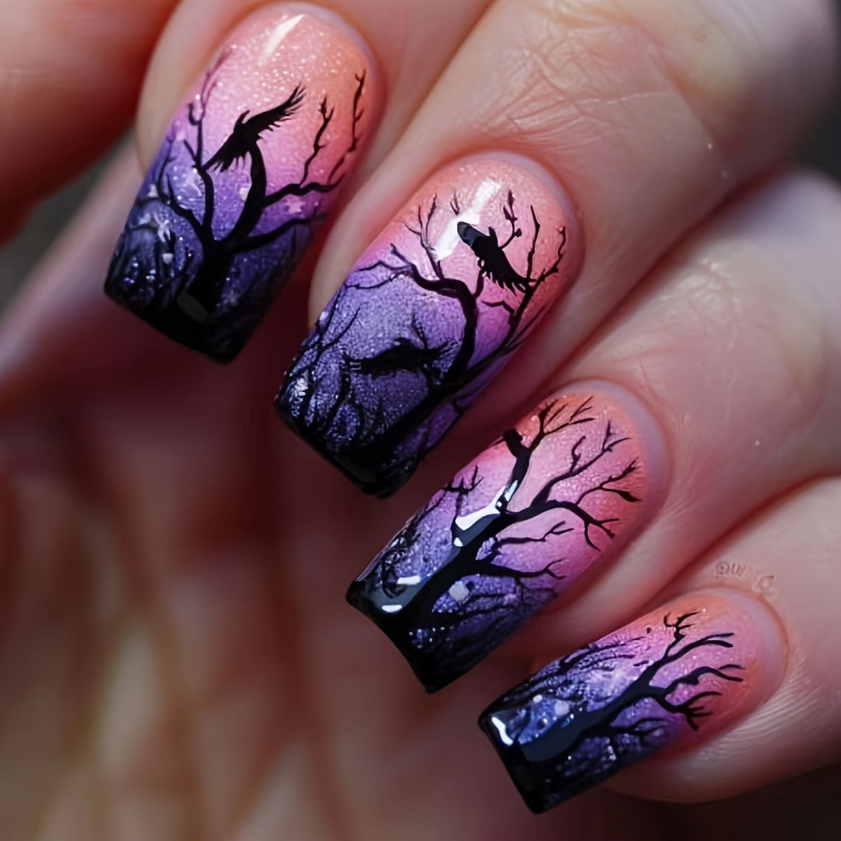 Kreative Kunstnägel mit Mystischem Herbstwald-Design Brehn