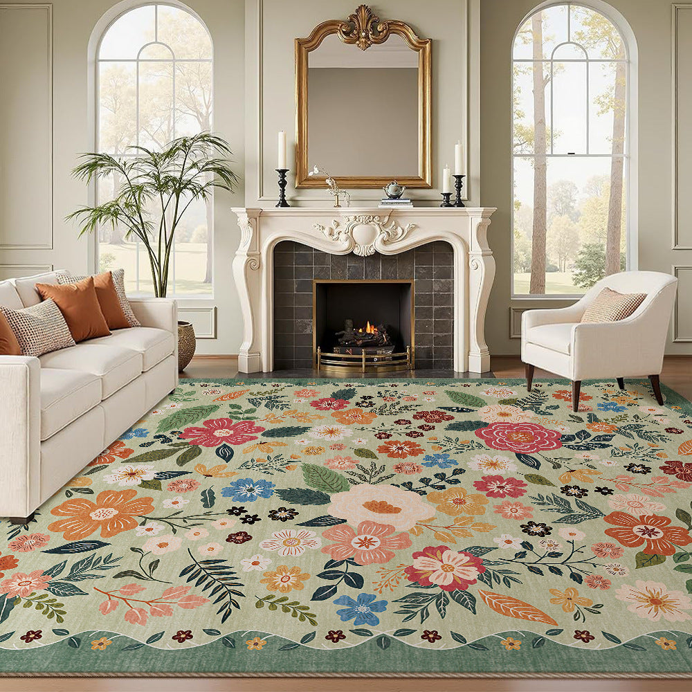 Large Floral Printed Low-Pile Machine-Woven Area Rug with Stain-Resistant Finish