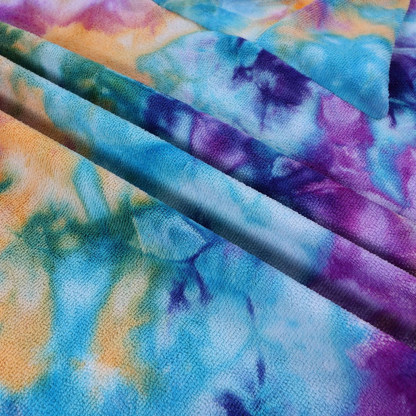 Damen Fleece-Poncho mit Kapuze und buntem Tie-Dye-Design Brehn
