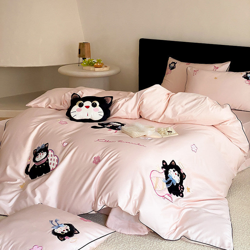 Bestickte Katzenbaumwolle-Satin Bettbezug Set mit Kopfkissenbezügen