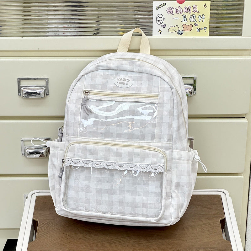 Transparente Fronttaschen Karomuster Rucksack Brehn
