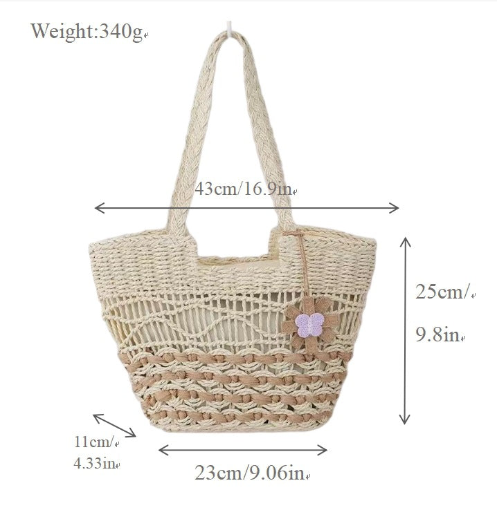 Handgewebte Basttasche mit Einzigartigem Blumendetail Brehn