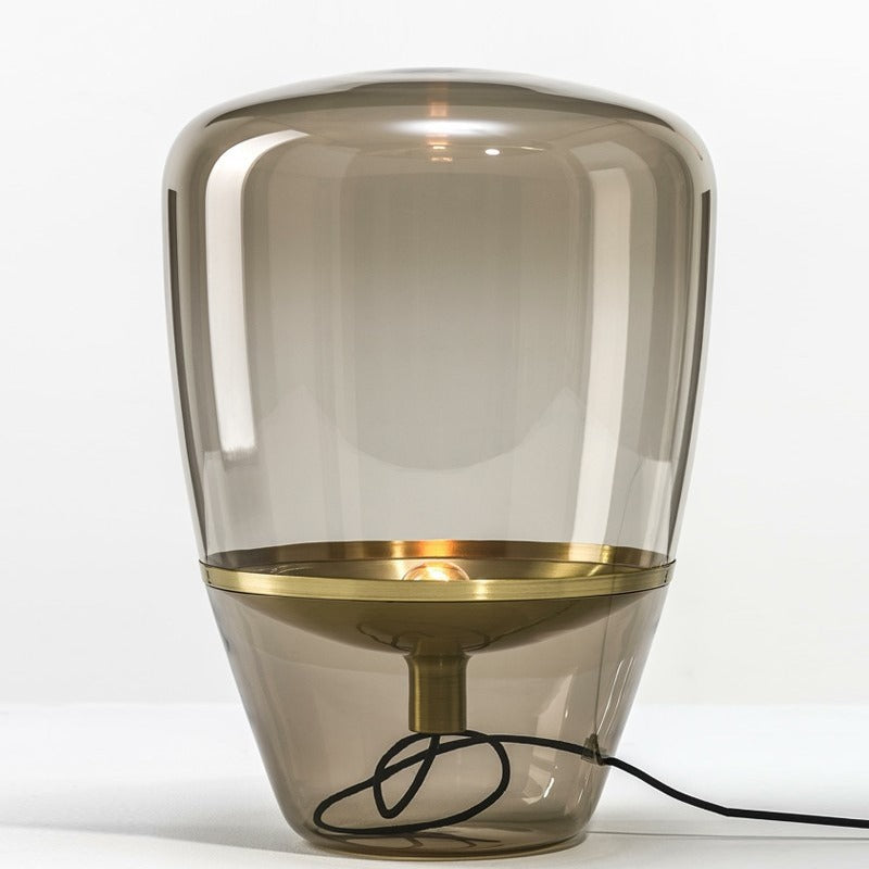 Zeitgenössische Skulpturale Glas Tischlampe mit Goldbasis