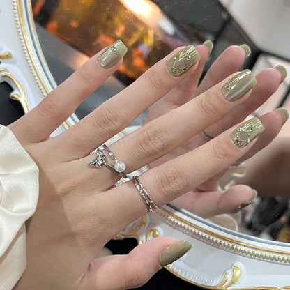 Elegante Lange Press-On Nägel Set mit Künstlerischen Spitzen Brehn