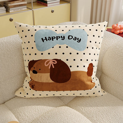 Square Plush Decorative Cushion Pillow with Illustrated House 'Room' Motif
