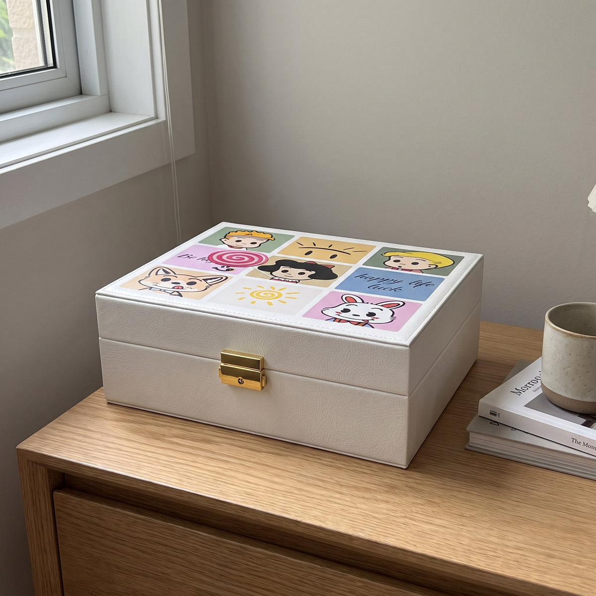 Dekorativer Kunstleder-Schmuckkästchen mit Patchwork-Oberseite und goldenem Schloss